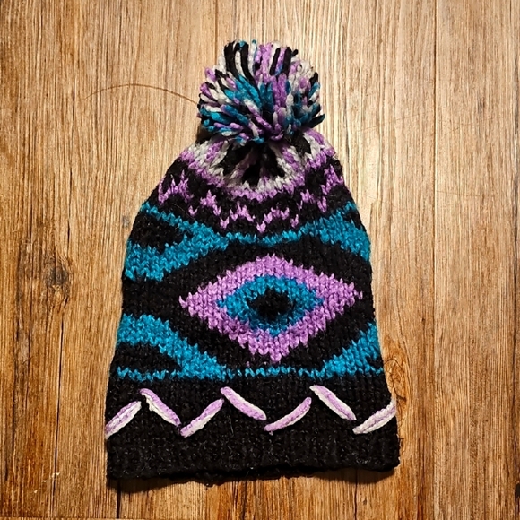 Steve Madden 90s Colorful Knit Pom-Pom Beanie - Picture 1 of 4